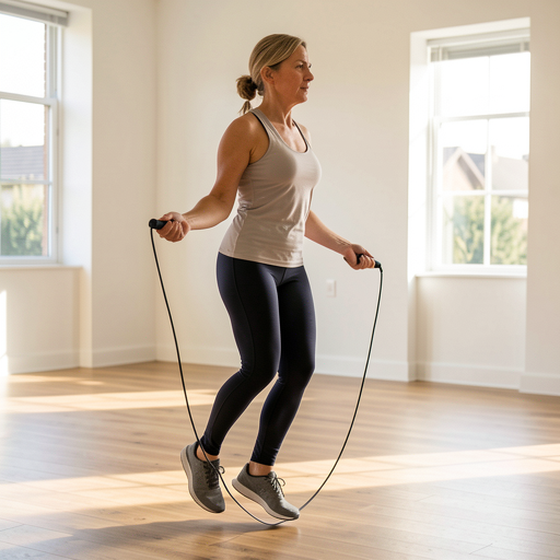 woman jumping rope indoors